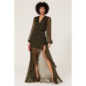 Caroline Constas Vivian Winter Rose Dress Chiffon Maxi Dress Black M